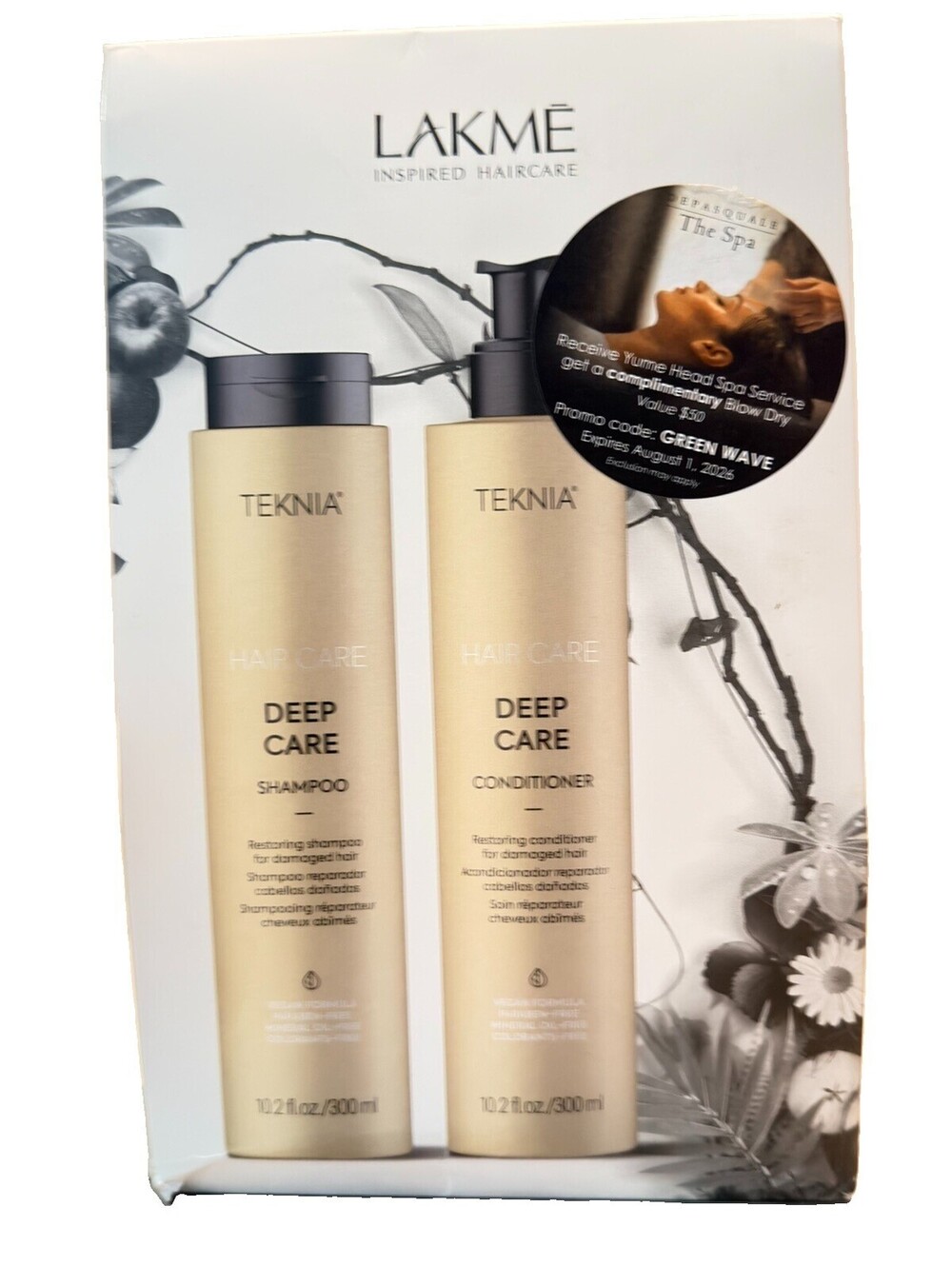 Teknia Deep Care Shampoo & Conditioner 300ml 10.2 Oz EACH Set Lakme Damaged Hair
